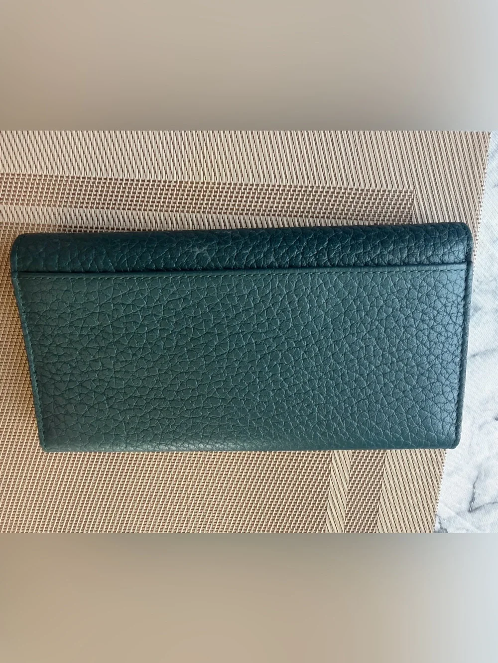 kate spade Dark Teal Pebbled Leather Continental Wallet with Gold Hardware